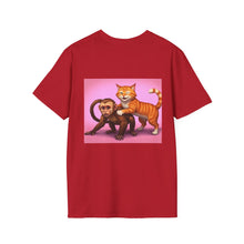 Load image into Gallery viewer, Playful Animal Graphic T-Shirt, Unique Cat and Monkey Tee, Casual Wear, Gift for Animal Lovers, Birthday Gift, Fun Everyday Style