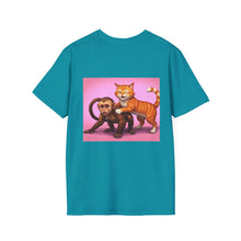 Load image into Gallery viewer, Playful Animal Graphic T-Shirt, Unique Cat and Monkey Tee, Casual Wear, Gift for Animal Lovers, Birthday Gift, Fun Everyday Style