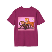 Load image into Gallery viewer, Playful Animal Graphic T-Shirt, Unique Cat and Monkey Tee, Casual Wear, Gift for Animal Lovers, Birthday Gift, Fun Everyday Style