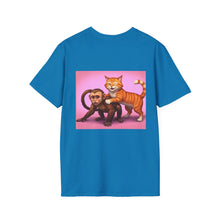 Load image into Gallery viewer, Playful Animal Graphic T-Shirt, Unique Cat and Monkey Tee, Casual Wear, Gift for Animal Lovers, Birthday Gift, Fun Everyday Style