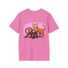 Load image into Gallery viewer, Playful Animal Graphic T-Shirt, Unique Cat and Monkey Tee, Casual Wear, Gift for Animal Lovers, Birthday Gift, Fun Everyday Style