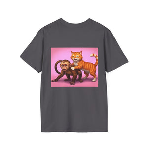 Playful Animal Graphic T-Shirt, Unique Cat and Monkey Tee, Casual Wear, Gift for Animal Lovers, Birthday Gift, Fun Everyday Style