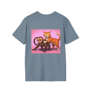Playful Animal Graphic T-Shirt, Unique Cat and Monkey Tee, Casual Wear, Gift for Animal Lovers, Birthday Gift, Fun Everyday Style