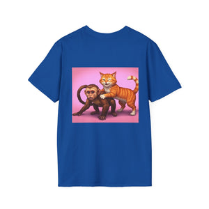 Playful Animal Graphic T-Shirt, Unique Cat and Monkey Tee, Casual Wear, Gift for Animal Lovers, Birthday Gift, Fun Everyday Style