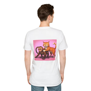 Playful Animal Graphic T-Shirt, Unique Cat and Monkey Tee, Casual Wear, Gift for Animal Lovers, Birthday Gift, Fun Everyday Style