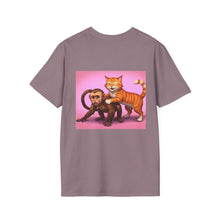 Load image into Gallery viewer, Playful Animal Graphic T-Shirt, Unique Cat and Monkey Tee, Casual Wear, Gift for Animal Lovers, Birthday Gift, Fun Everyday Style
